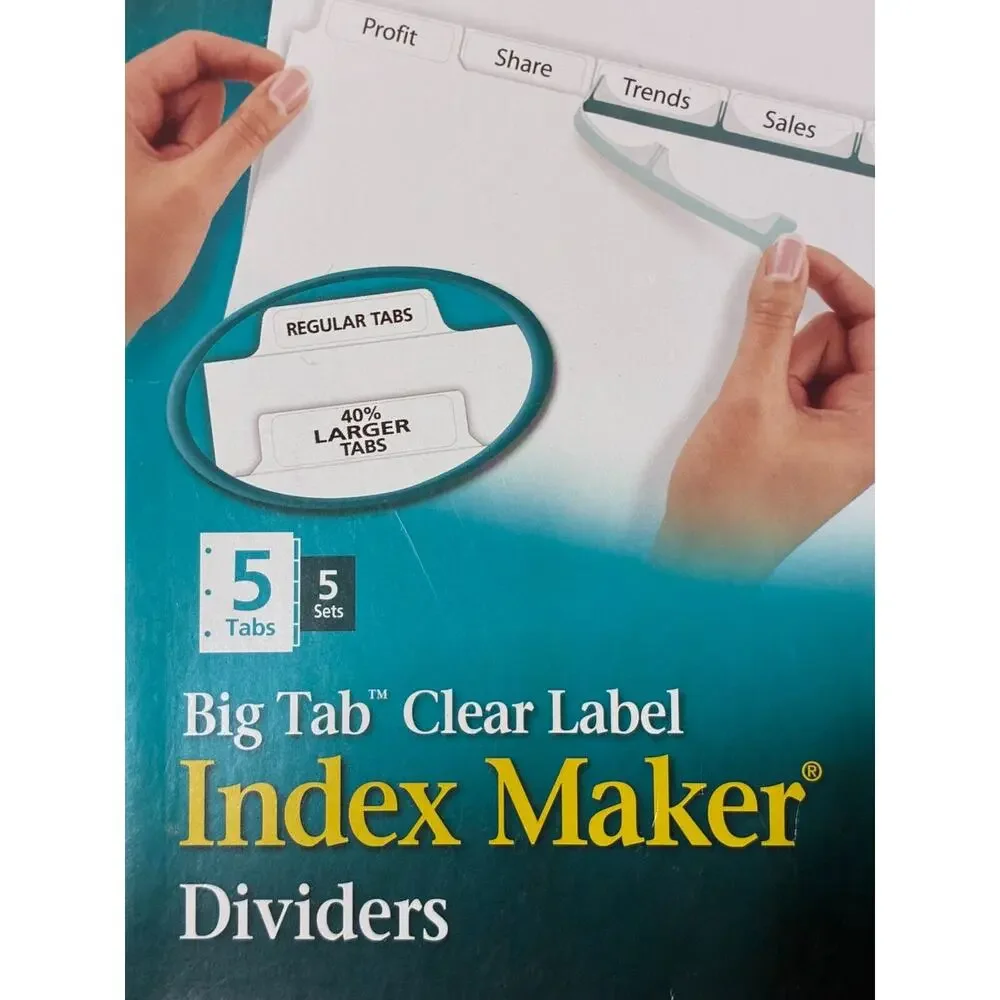 Avery 11492 Index Maker 5-Tab Print/Apply Clear Label White Divider, 10 Sets New